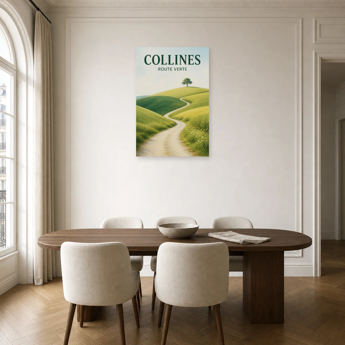 Affiche Collines - Route verte dans une salle à manger - Art Virtuoso