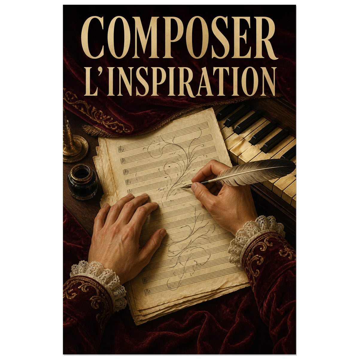 Affiche Composer - L inspiration, illustration editoriale historique et realiste verticale, format 30 × 45 cm