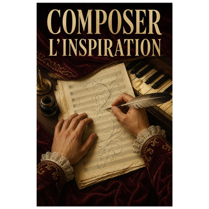 Affiche Composer - L inspiration, illustration editoriale historique et realiste verticale, format 30 × 45 cm