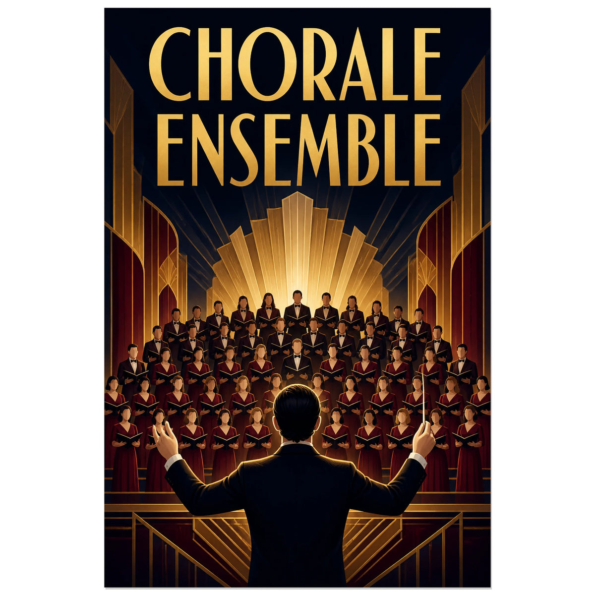 Affiche Concert chorale - Ensemble, affiche de chorale art deco symetrique verticale, format 60 × 90 cm