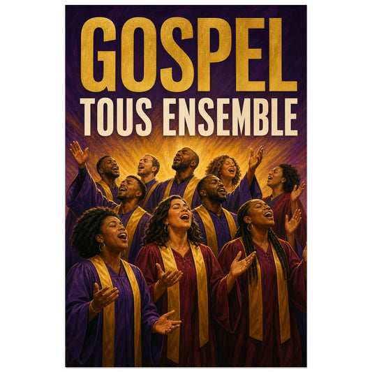 Affiche Concert gospel - Tous ensemble, illustration editoriale gospel lumineuse verticale, format 30 × 45 cm