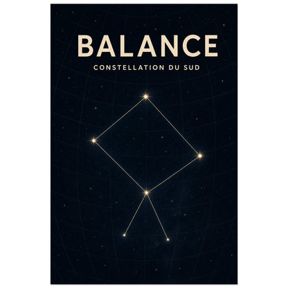 Affiche Balance – Constellation du Sud, carte céleste scientifique contemporaine verticale, format 30 × 45 cm