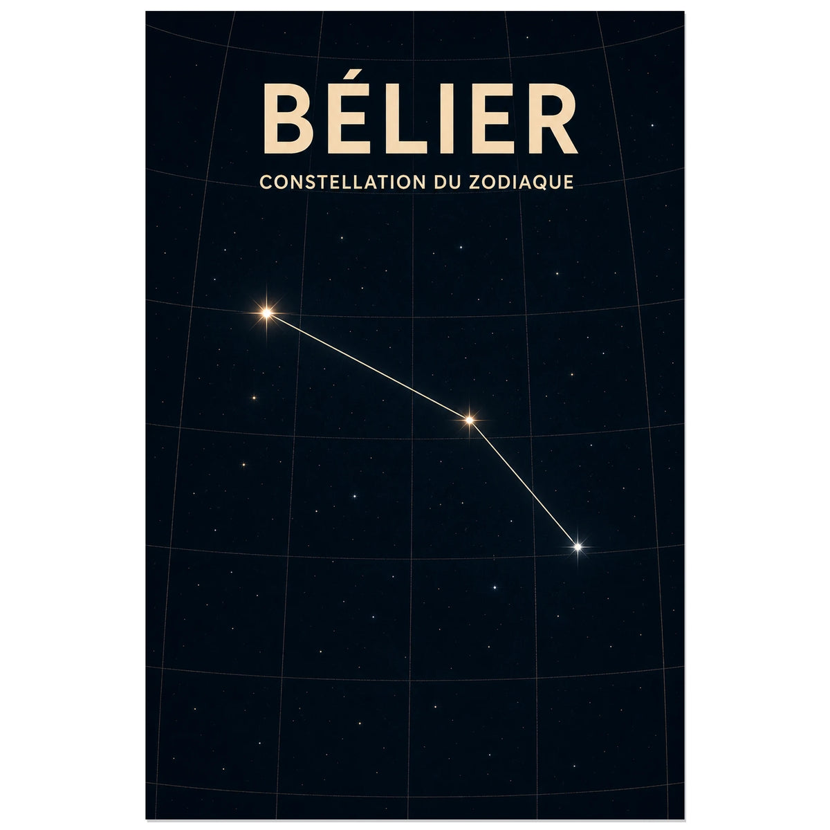 Affiche Bélier – Constellation du zodiaque, carte céleste scientifique minimaliste verticale, format 40 × 60 cm