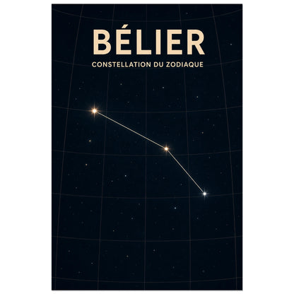 Affiche Bélier – Constellation du zodiaque, carte céleste scientifique minimaliste verticale, format 40 × 60 cm