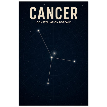 Affiche Cancer – Constellation boréale, carte céleste scientifique minimaliste verticale, format 40 × 60 cm