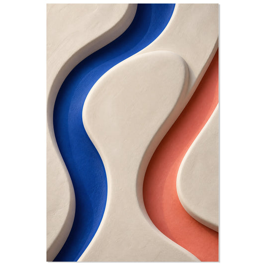 Affiche sillons organiques 30 × 45 cm, courbe cobalt sur ivoire