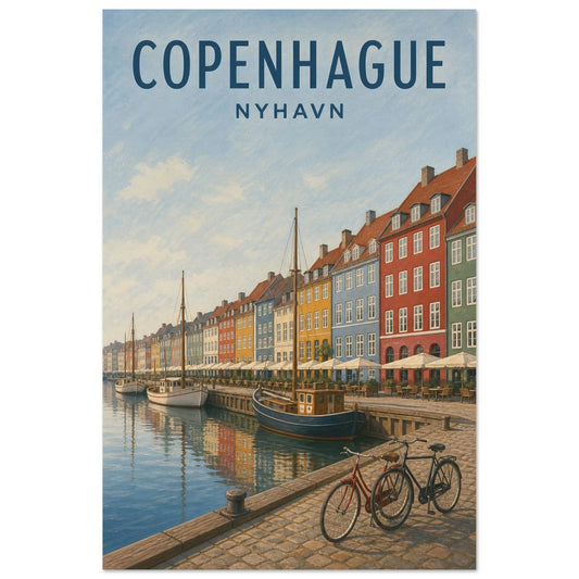 Affiche Copenhague – Nyhavn, illustration verticale gouache scandinave, format 30 × 45 cm
