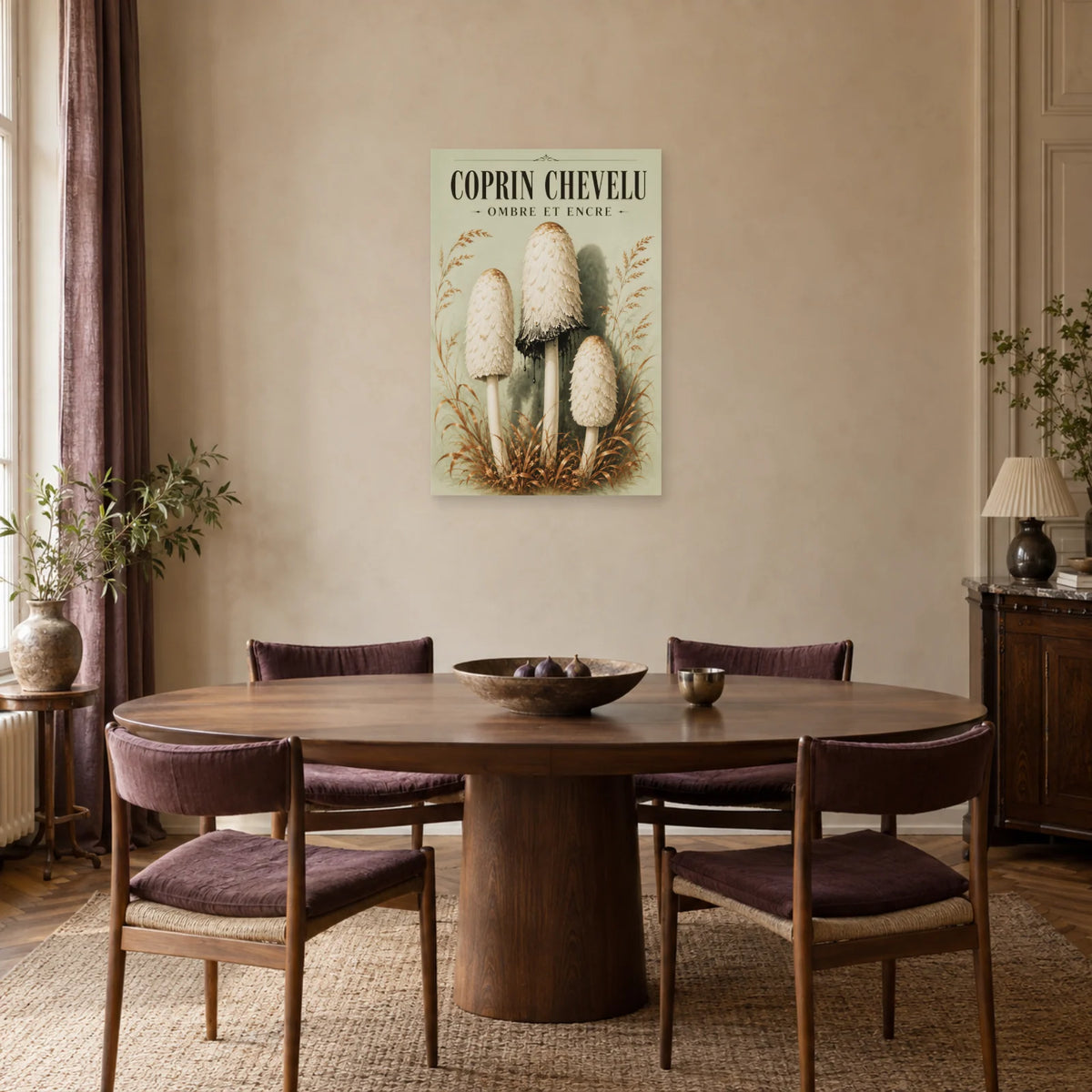 Affiche Coprin chevelu – Ombre et encre dans une salle à manger - Art Virtuoso