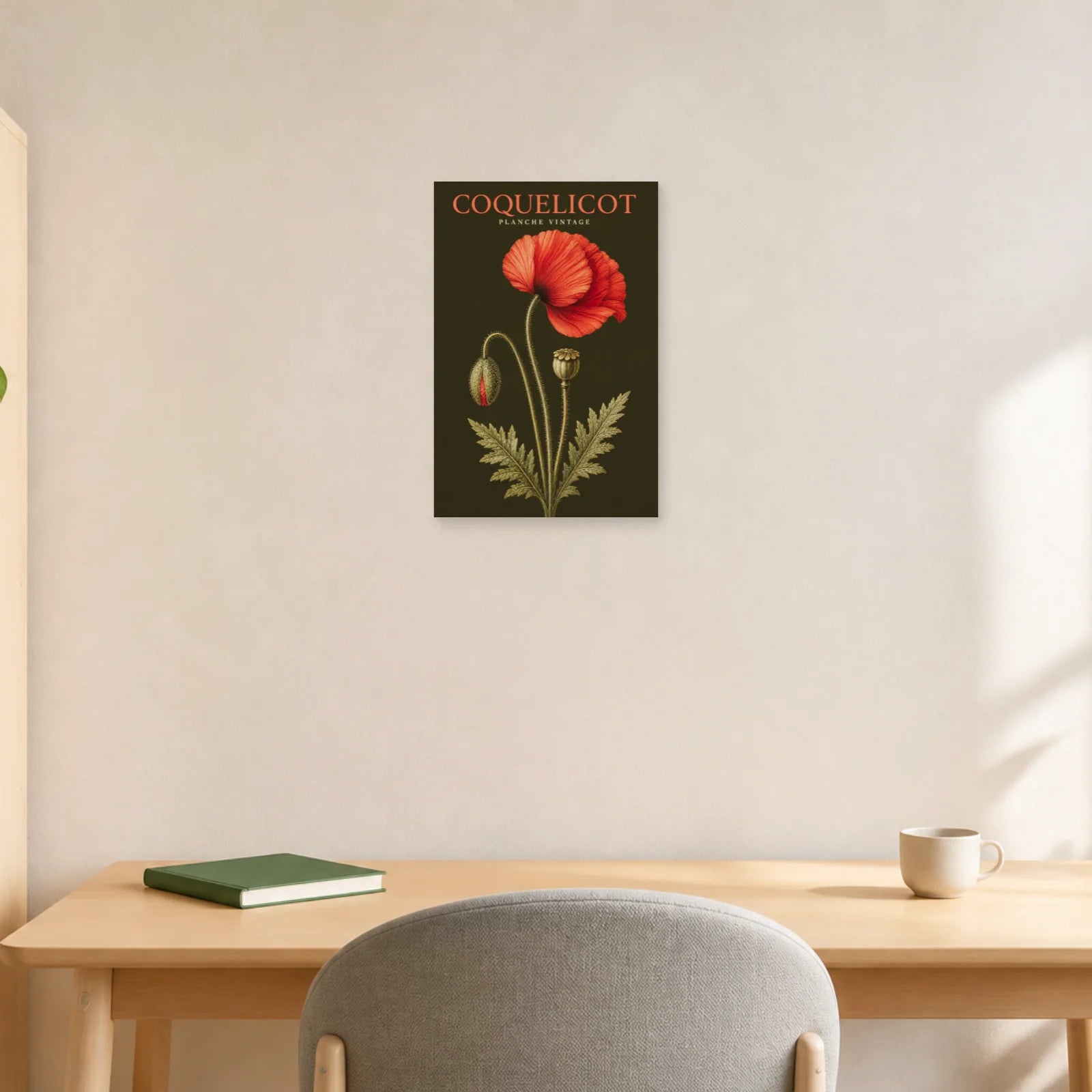 Affiche Coquelicot – Planche Vintage dans un bureau - Art Virtuoso