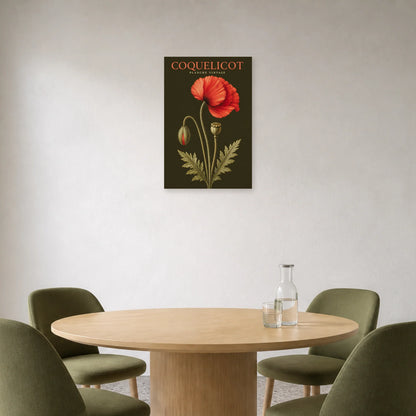 Affiche Coquelicot – Planche Vintage dans une salle à manger - Art Virtuoso