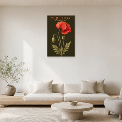 Affiche Coquelicot – Planche Vintage dans un salon - Art Virtuoso