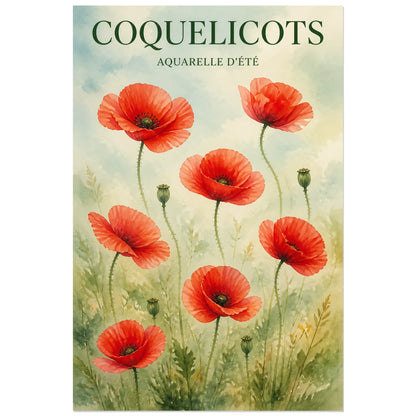 Affiche Coquelicots – Aquarelle d'Été, aquarelle botanique verticale, format 30 × 45 cm