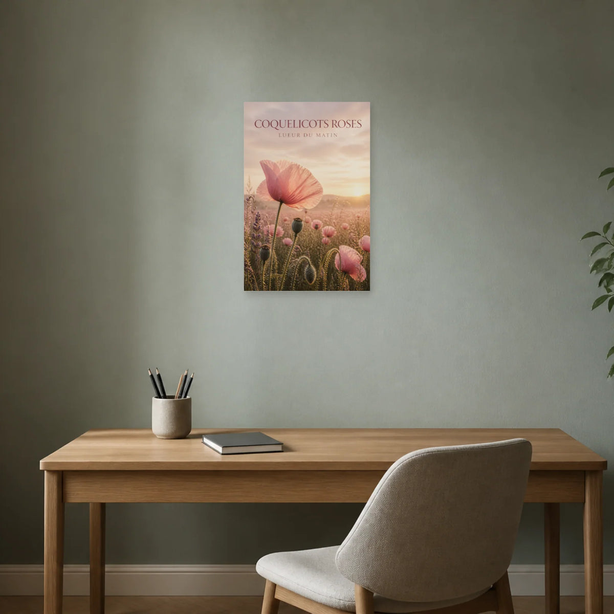Affiche Coquelicots Roses – Lueur du Matin dans un bureau - Art Virtuoso