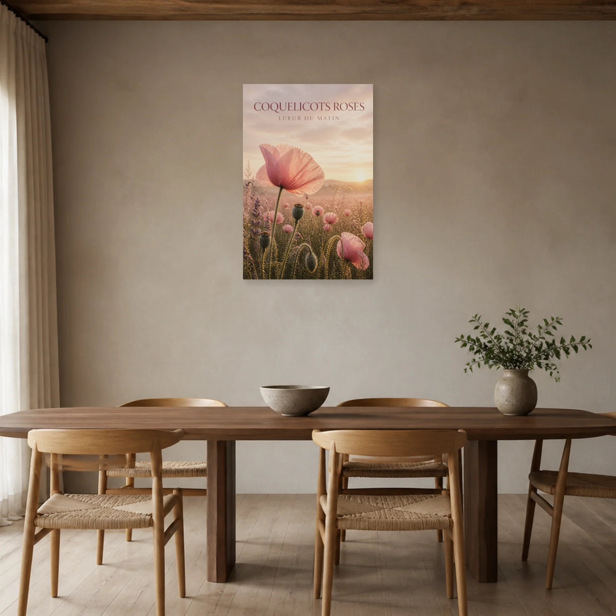 Affiche Coquelicots Roses – Lueur du Matin dans une salle à manger - Art Virtuoso