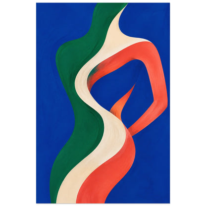 Abstraction verticale verte, ivoire et corail, affiche 60 × 90 cm