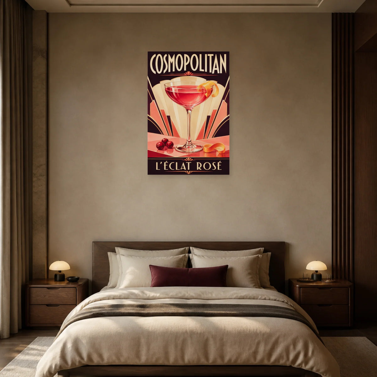 Affiche Cosmopolitan, l’éclat rosé dans une chambre - Art Virtuoso