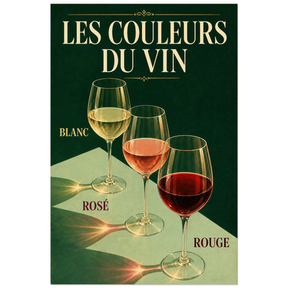 Affiche Les couleurs du vin, illustration œnologique décorative aux transparences peintes verticale, format 40 × 60 cm