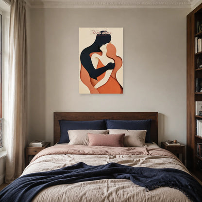Affiche Nous deux - Couple abstrait enlacé dans une chambre - Art Virtuoso