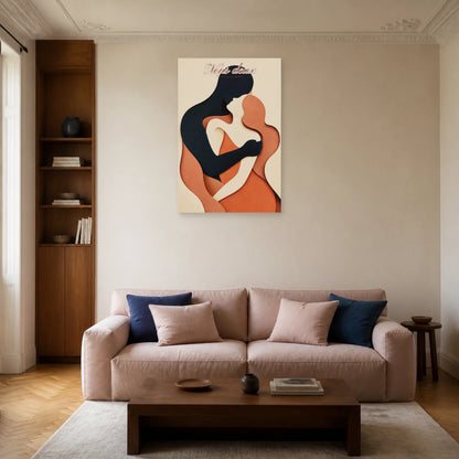 Affiche Nous deux - Couple abstrait enlacé dans un salon - Art Virtuoso
