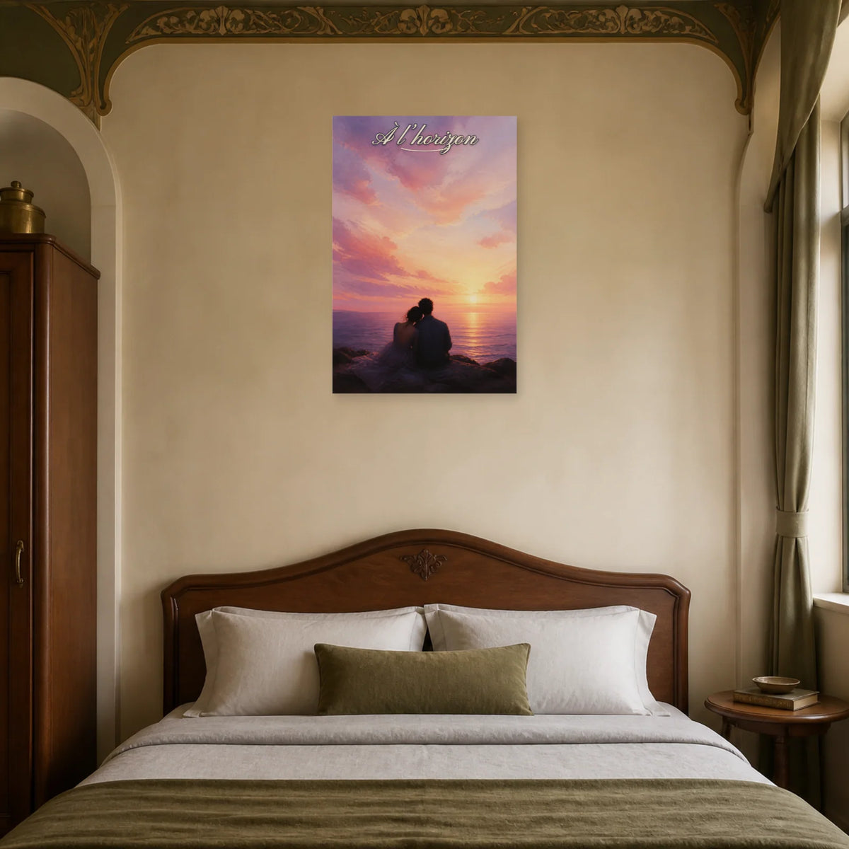 Affiche À l’horizon - Couple esthétique dans une chambre - Art Virtuoso
