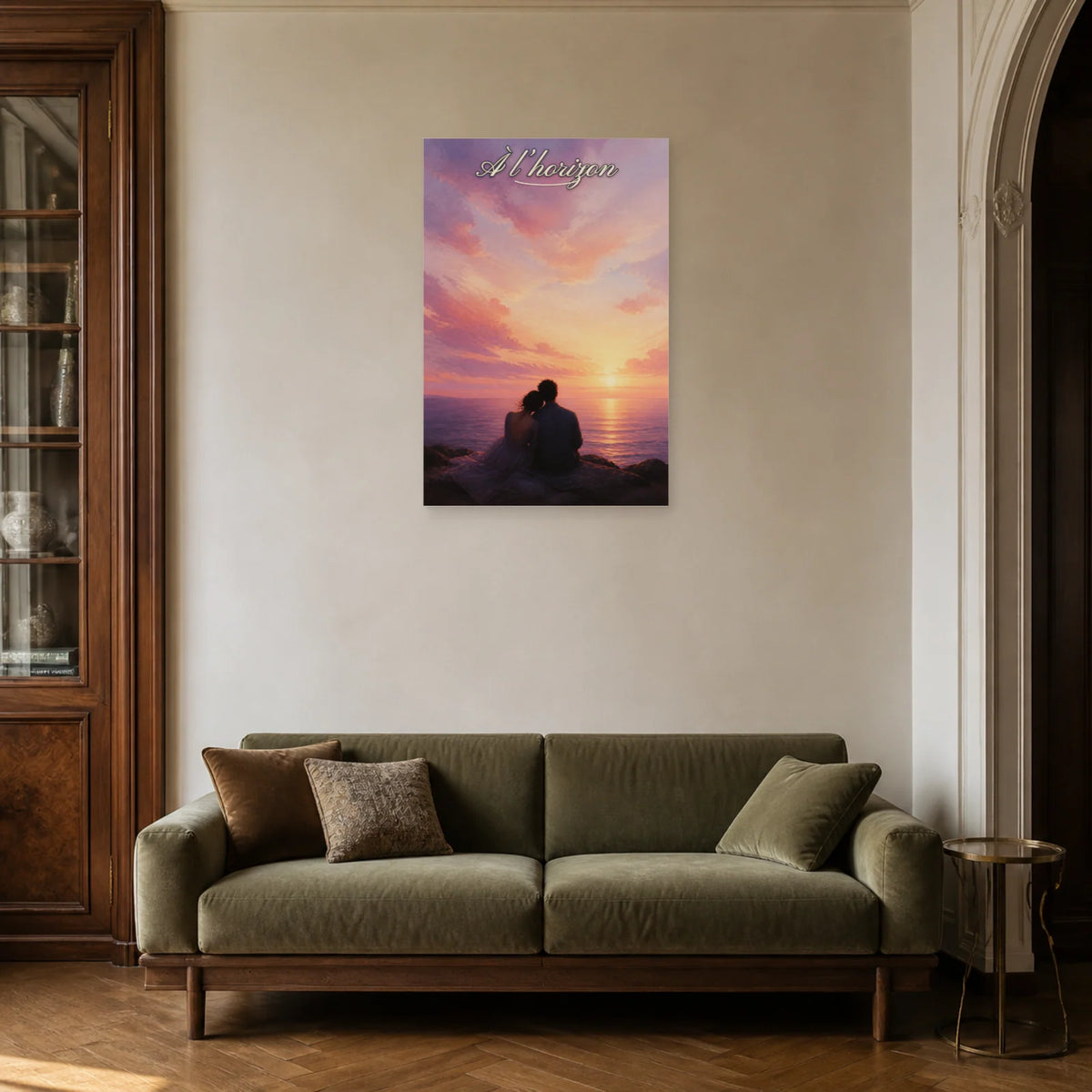 Affiche À l’horizon - Couple esthétique dans un salon - Art Virtuoso
