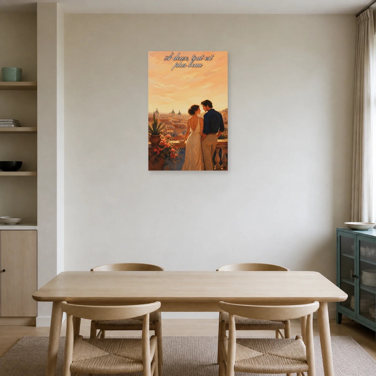 Affiche À deux, tout est plus beau - Toits de la ville dans une salle à manger - Art Virtuoso