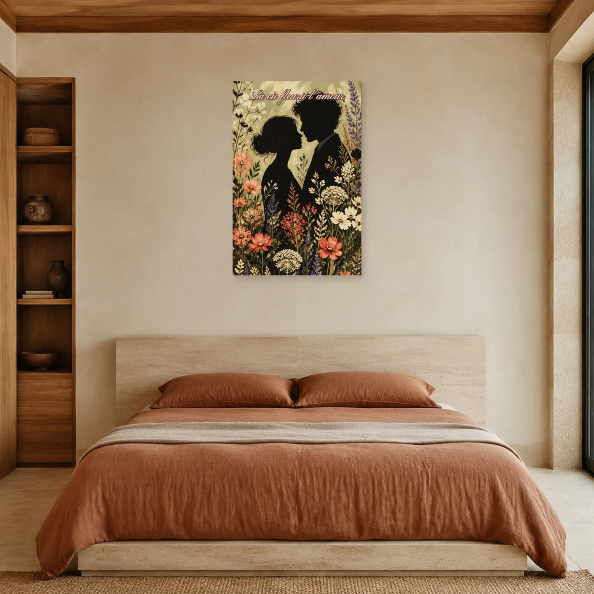 Affiche Là où fleurit l’amour - Couple botanique dans une chambre - Art Virtuoso