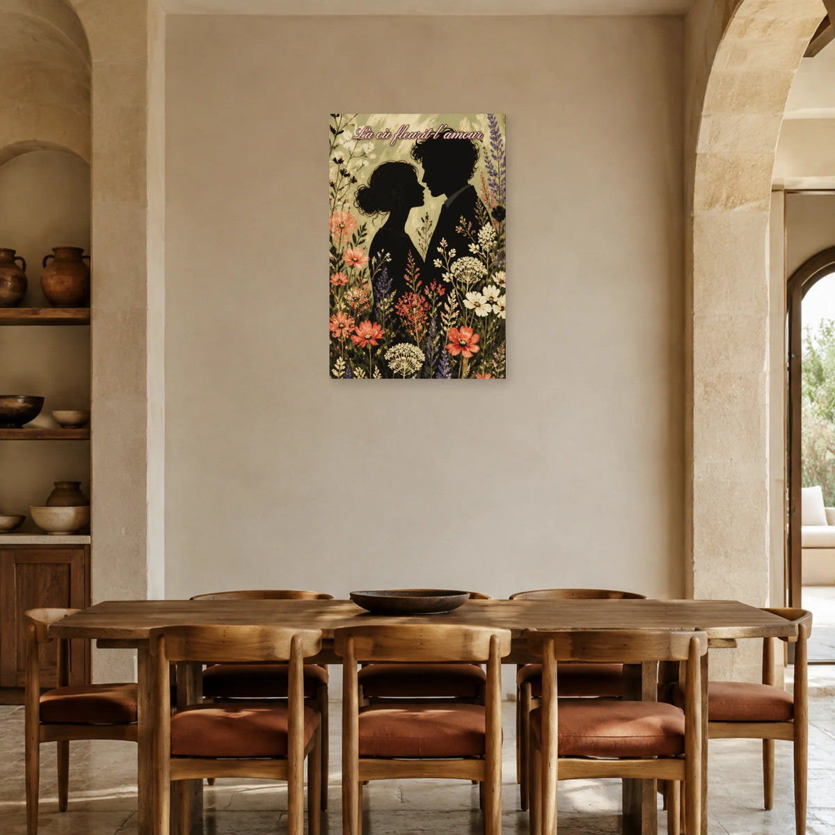 Affiche Là où fleurit l’amour - Couple botanique dans une salle à manger - Art Virtuoso