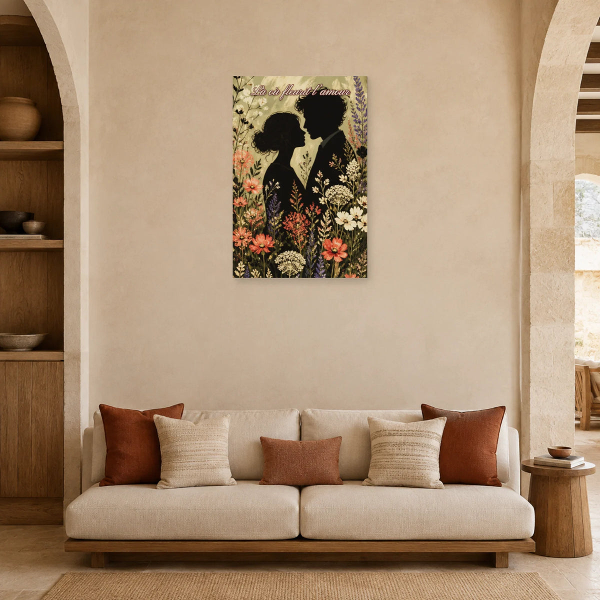 Affiche Là où fleurit l’amour - Couple botanique dans un salon - Art Virtuoso