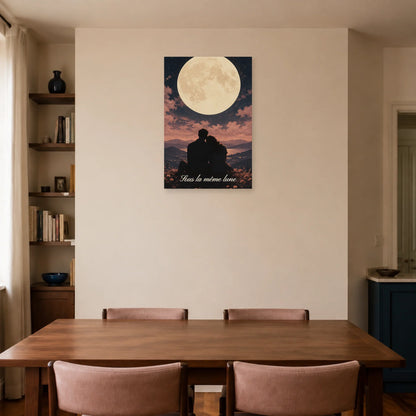 Affiche Sous la même lune - Couple romantique dans une salle à manger - Art Virtuoso