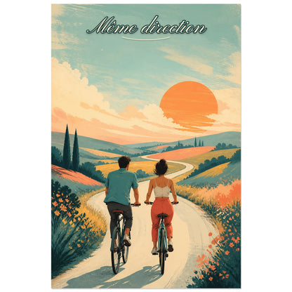 Affiche Même direction - Couple moderne, gouache moderniste aux textures de sérigraphie verticale, format 40 × 60 cm