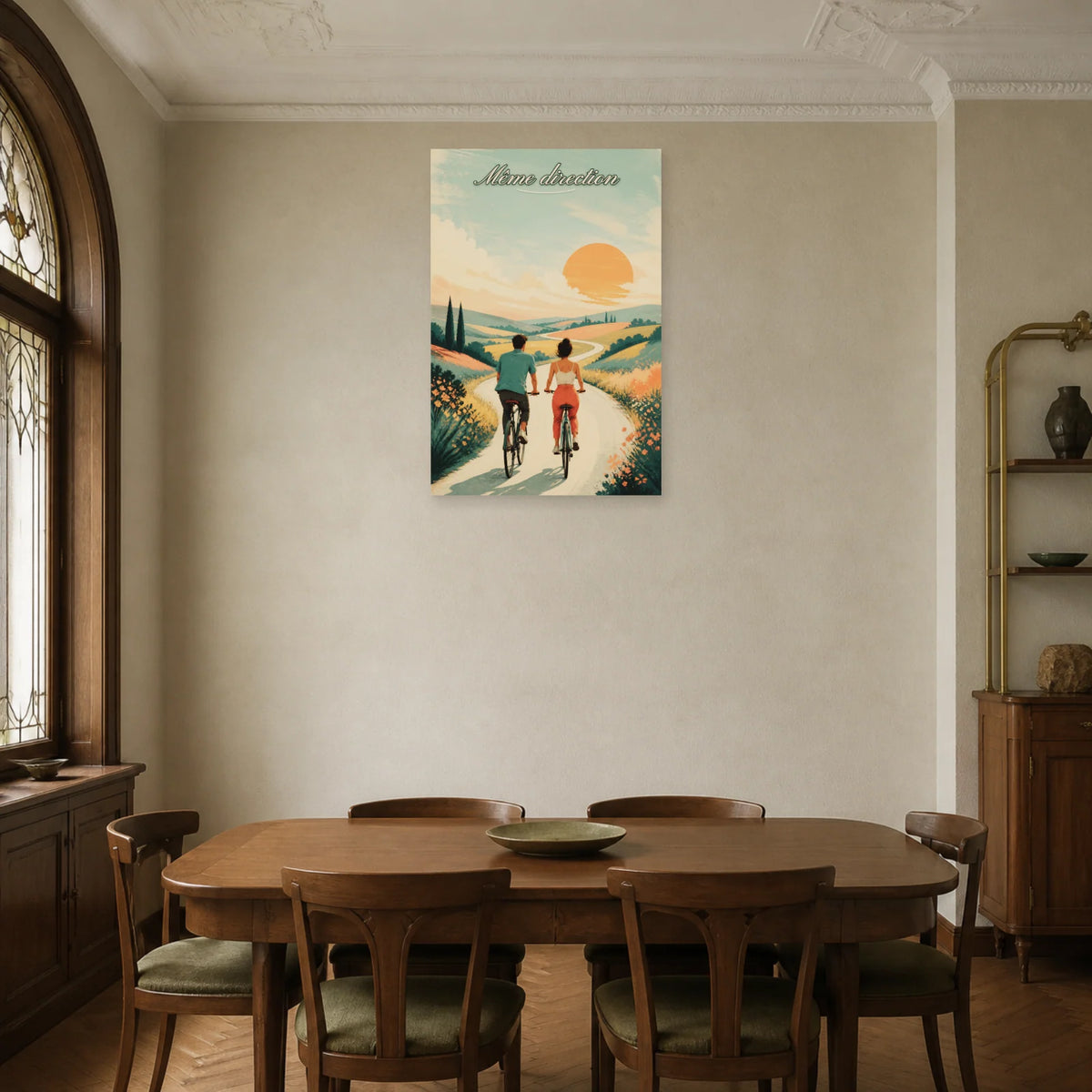 Affiche Même direction - Couple moderne dans une salle à manger - Art Virtuoso