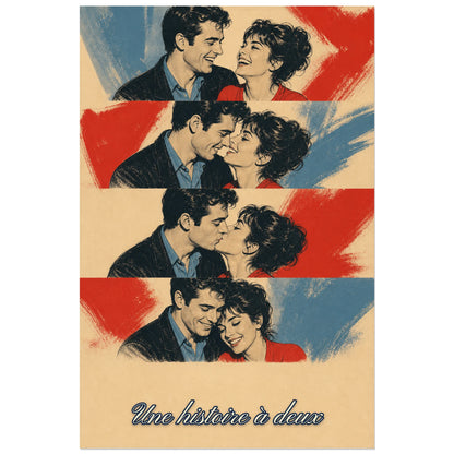 Affiche Une histoire à deux - Photomaton vintage, illustration sérigraphiée vintage inspirée du photomaton verticale, format 30 × 45 cm