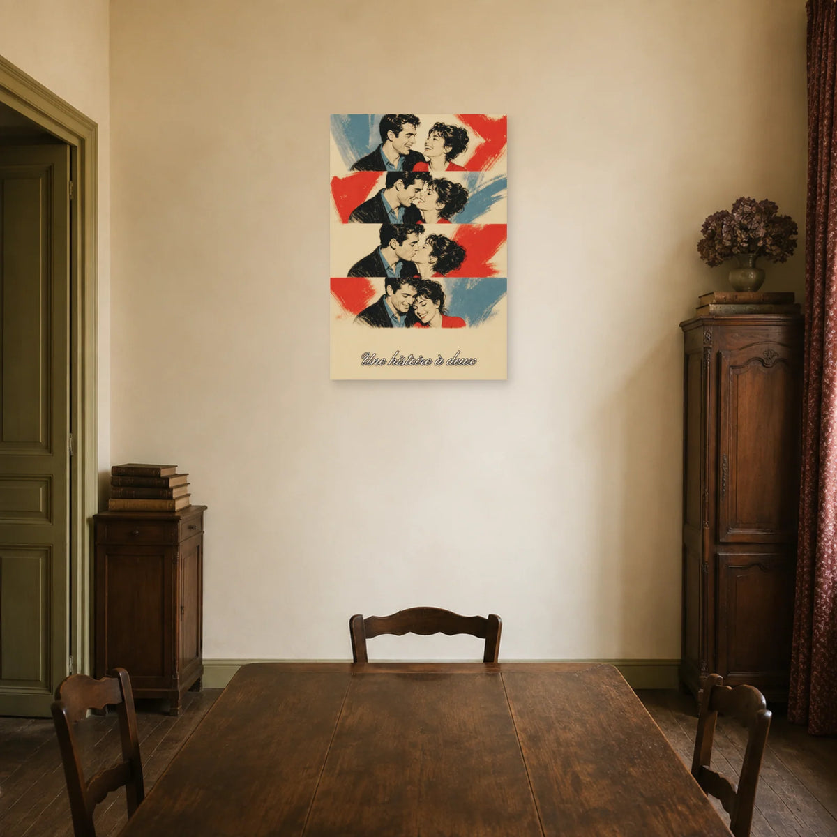 Affiche Une histoire à deux - Photomaton vintage dans une salle à manger - Art Virtuoso