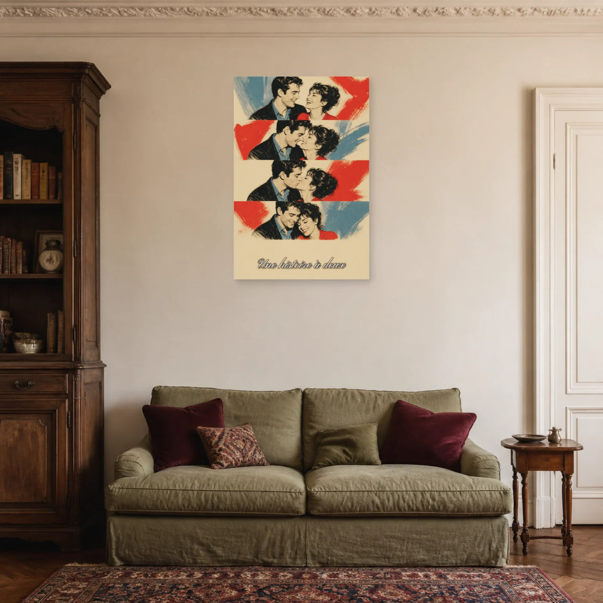 Affiche Une histoire à deux - Photomaton vintage dans un salon - Art Virtuoso