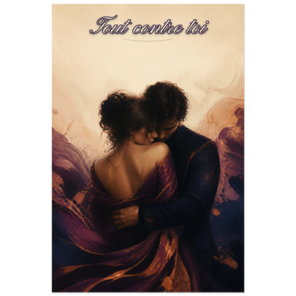 Affiche Tout contre toi - Couple sensuel, peinture figurative contemporaine aux formes souples verticale, format 60 × 90 cm