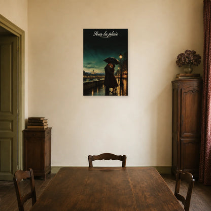 Affiche Sous la pluie - Couple romantique dans une salle à manger - Art Virtuoso