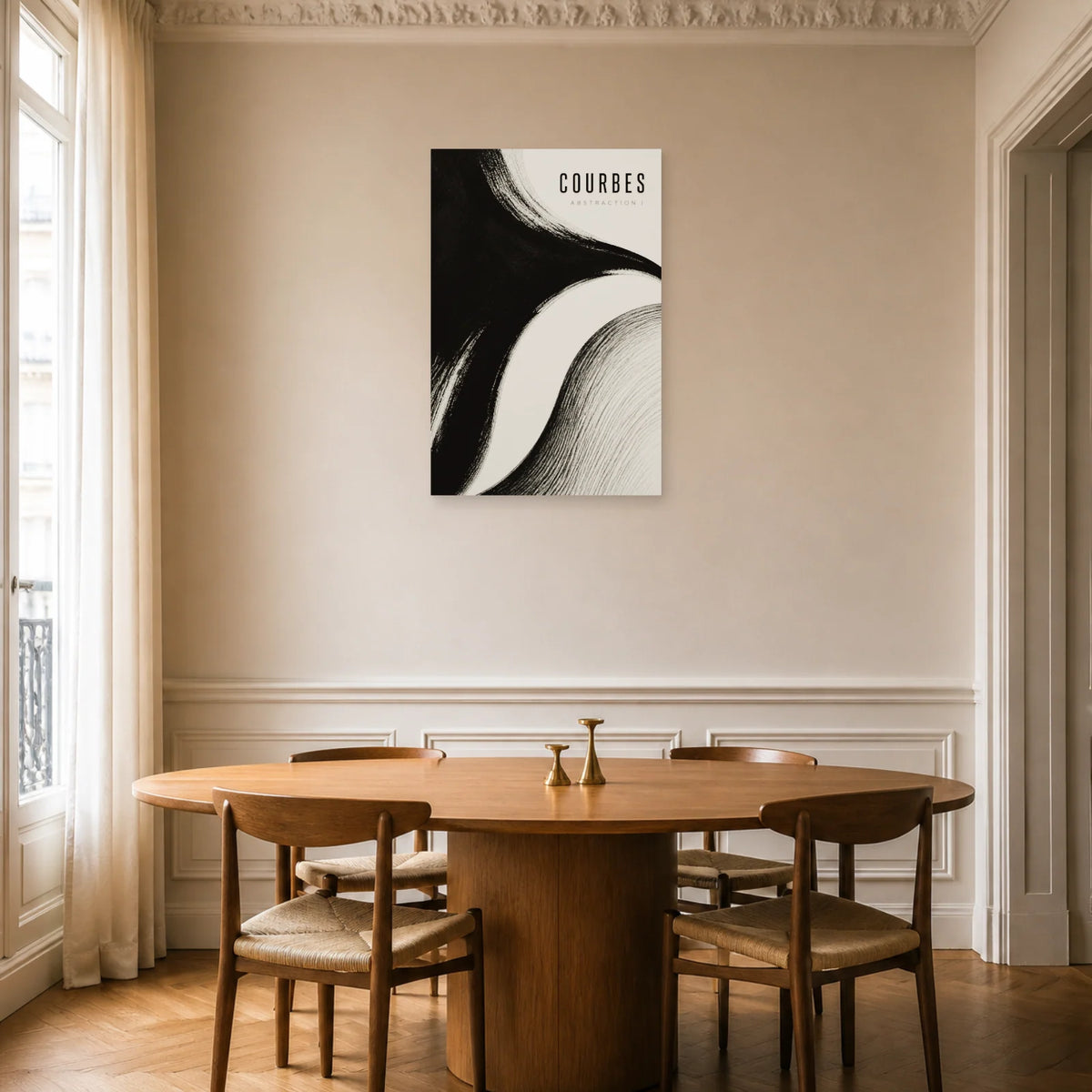 Affiche Courbes – Abstraction I dans une salle à manger - Art Virtuoso