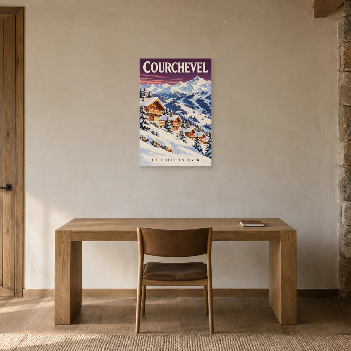 Affiche Courchevel - Chalets d'altitude dans un bureau - Art Virtuoso