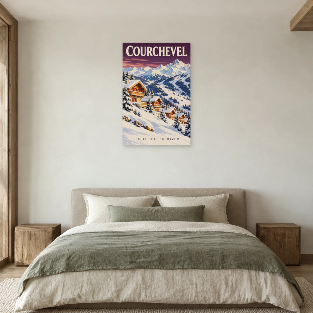 Affiche Courchevel - Chalets d'altitude dans une chambre - Art Virtuoso