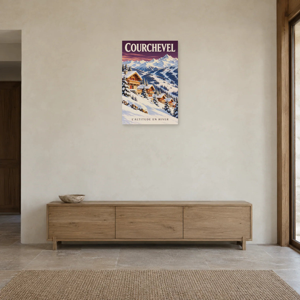 Affiche Courchevel - Chalets d'altitude dans une entrée ou un couloir - Art Virtuoso