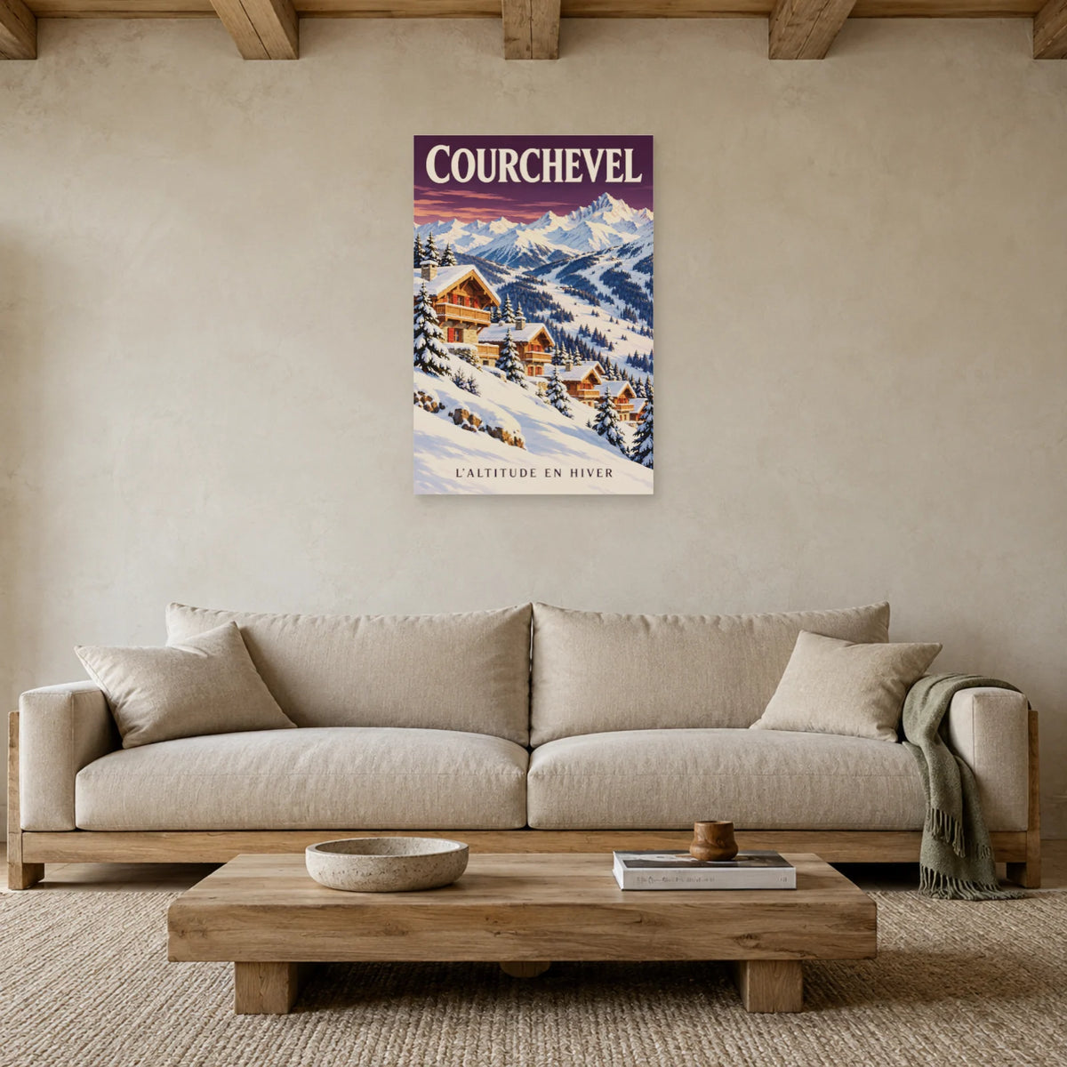 Affiche Courchevel - Chalets d'altitude dans un salon - Art Virtuoso