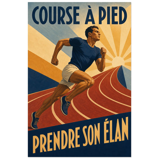 Coureur lancé sur piste d'athlétisme, affiche Prendre son élan 30 × 45 cm