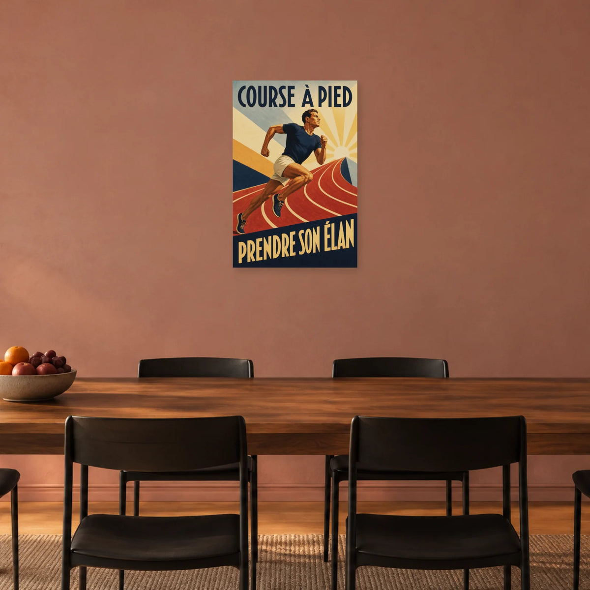 Affiche Course à pied – Prendre son élan dans une salle à manger - Art Virtuoso