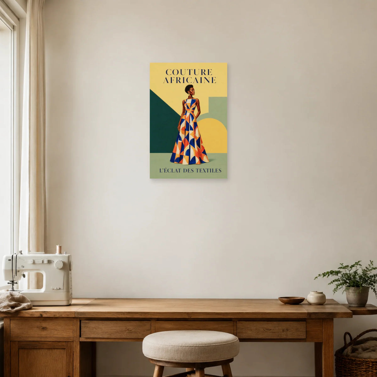 Affiche Couture africaine, éclat des textiles dans un bureau - Art Virtuoso
