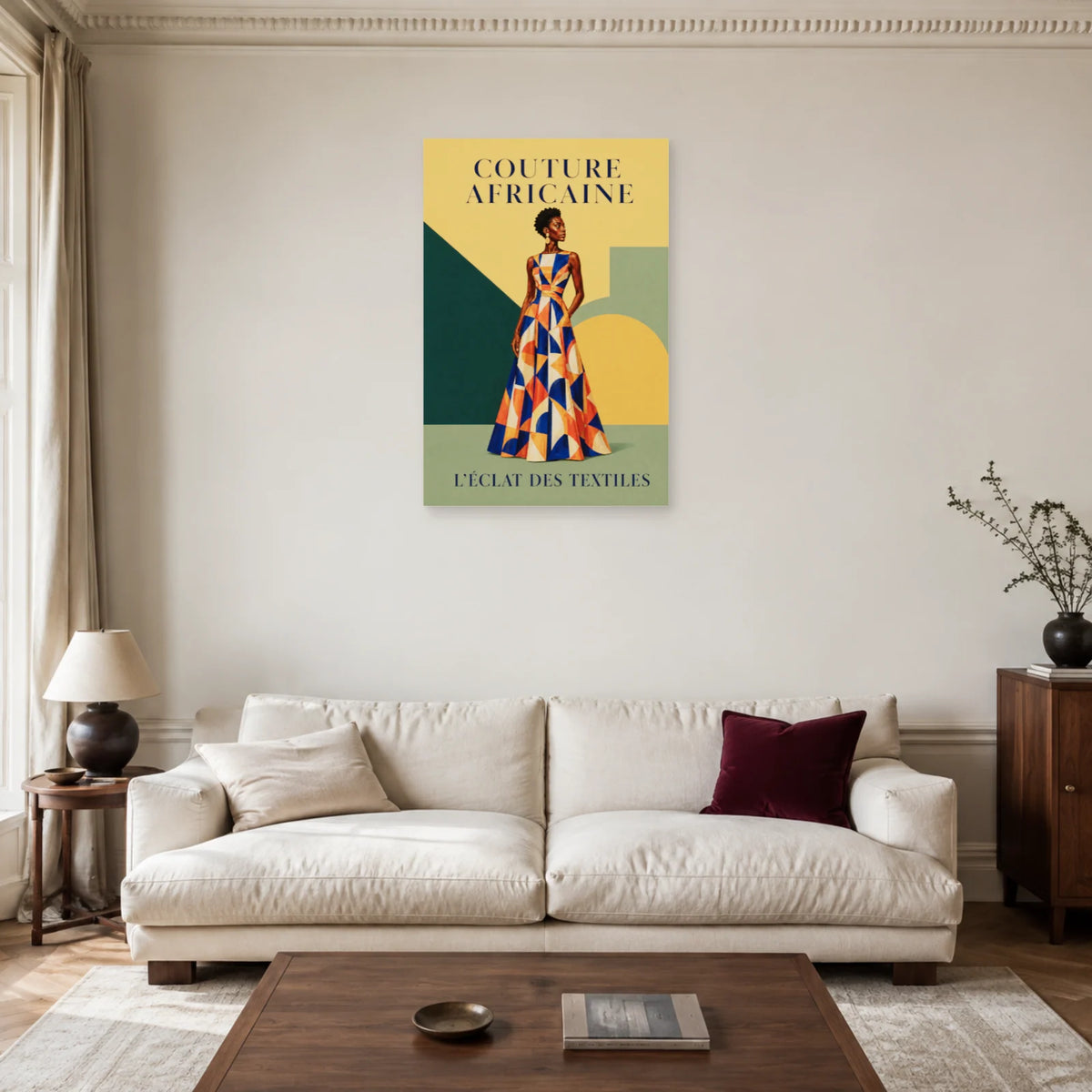 Affiche Couture africaine, éclat des textiles dans un salon - Art Virtuoso