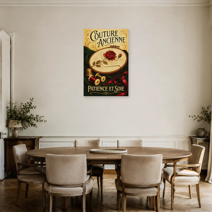 Affiche Couture ancienne, patience et soie dans une salle à manger - Art Virtuoso