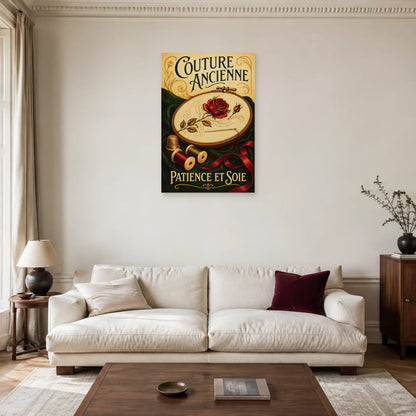 Affiche Couture ancienne, patience et soie dans un salon - Art Virtuoso