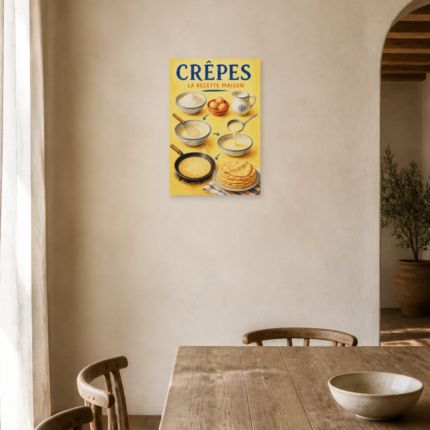Affiche Crêpes – La Recette Maison dans une salle à manger - Art Virtuoso