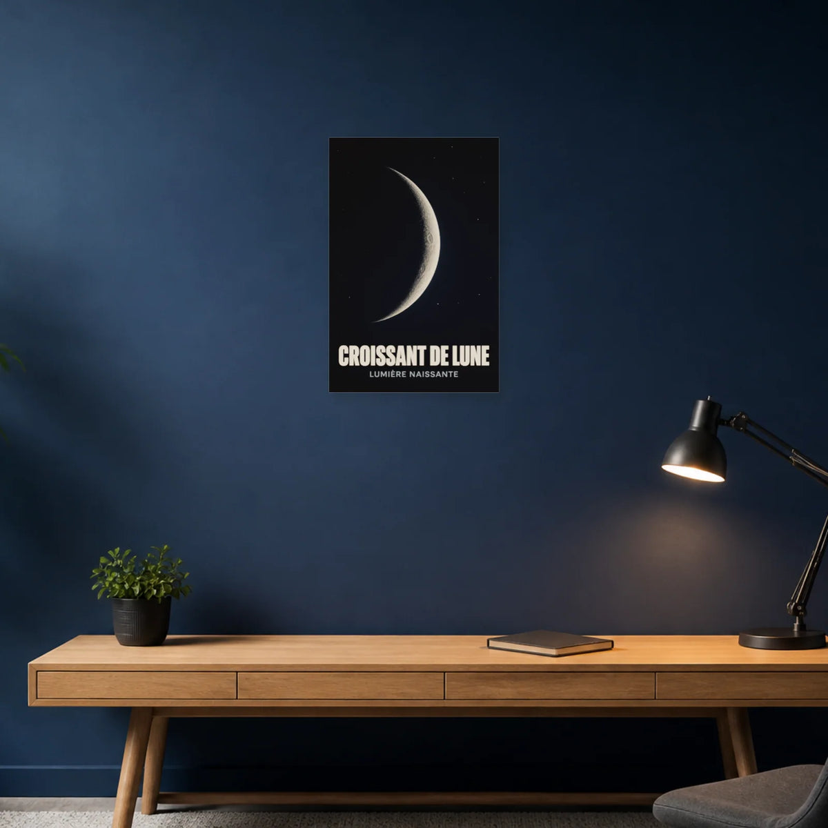 Affiche Croissant de Lune – Lumière Naissante dans un bureau - Art Virtuoso